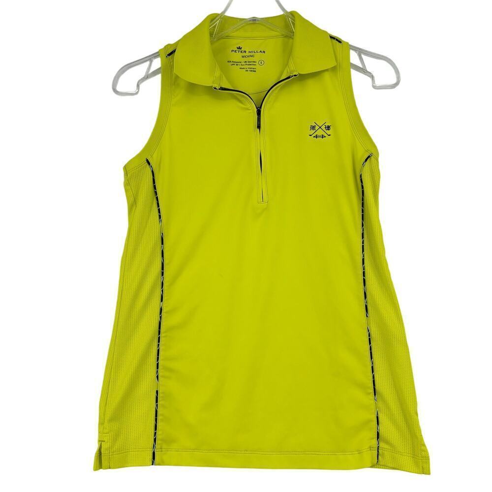 Peter Millar UPF 50+ Wicking Golf Top Quarter Zip Sleeveless Polo Neon Size S